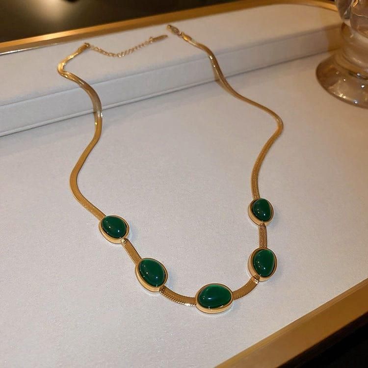 Green Oval Crystal Pendant Necklace and Matching Bracelet Set